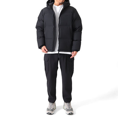 Lacoste ラコステ バックステッチロゴ モノクロ ショート ダウンジャケット BH4484L 黒 フード付き メンズ