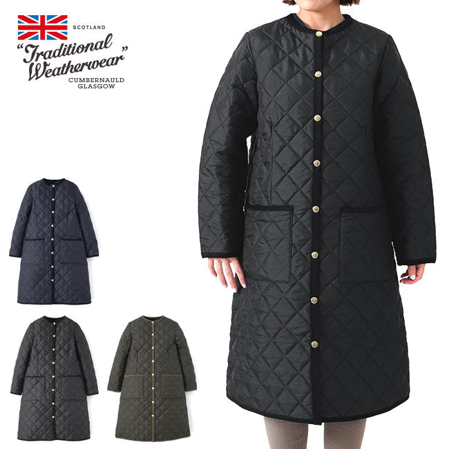Traditional Weatherwear トラディショナルウェザーウェア ARKLEY LONG アークリー ロング キルティング カラーレスコート ノーカラー レディース