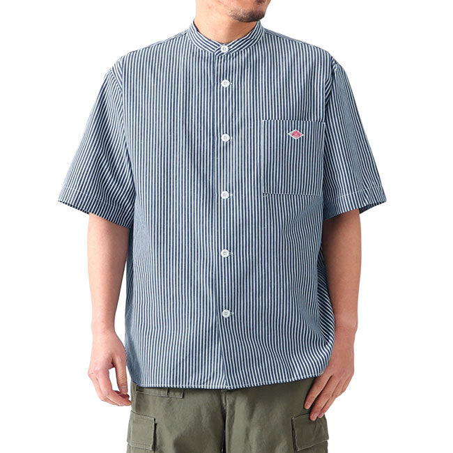DANTON ダントン ストライプ バンドカラー コットンリネン シャツ JD-3788 SCP 半袖シャツ メンズ