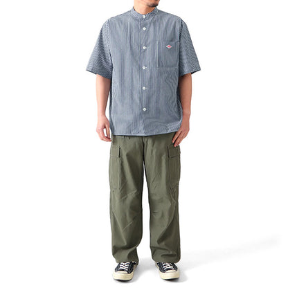 DANTON ダントン ストライプ バンドカラー コットンリネン シャツ JD-3788 SCP 半袖シャツ メンズ