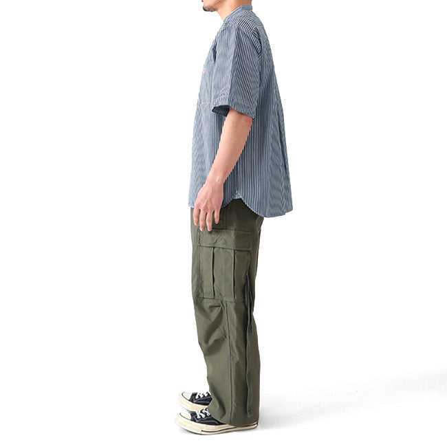DANTON ダントン ストライプ バンドカラー コットンリネン シャツ JD-3788 SCP 半袖シャツ メンズ