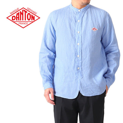 DANTON ダントン リネン ストライプ バンドカラーシャツ JD-3607 KLP 長袖シャツ メンズ