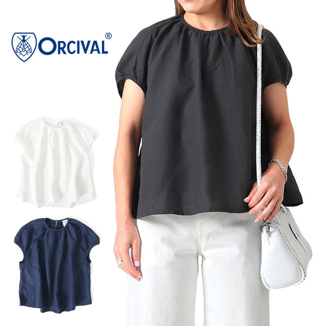 ORCIVAL オーシバル リネンクロス ネックギャザー プルオーバーシャツ OR-B0141 YLM 半袖シャツ カットソー レディース