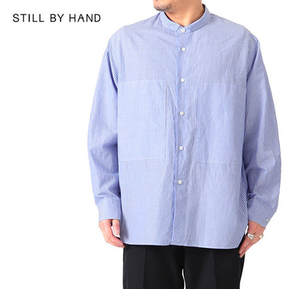 STILL BY HAND スティルバイハンド ストライプ ナローカラー コットンラミーシャツ SH04231 バンドカラー 長袖シャツ メンズ