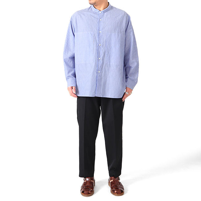 STILL BY HAND スティルバイハンド ストライプ ナローカラー コットンラミーシャツ SH04231 バンドカラー 長袖シャツ メンズ