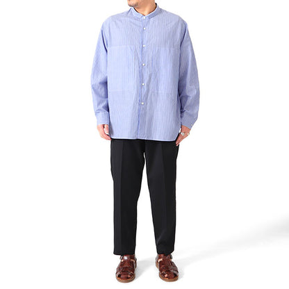 STILL BY HAND スティルバイハンド ストライプ ナローカラー コットンラミーシャツ SH04231 バンドカラー 長袖シャツ メンズ