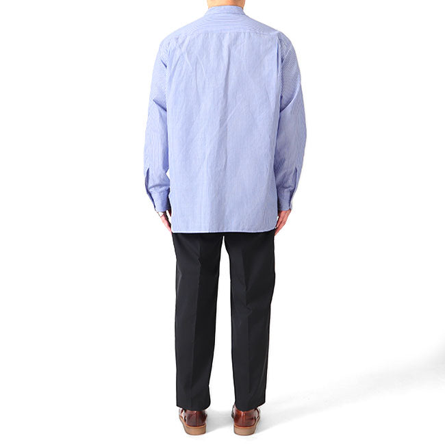 STILL BY HAND スティルバイハンド ストライプ ナローカラー コットンラミーシャツ SH04231 バンドカラー 長袖シャツ メンズ