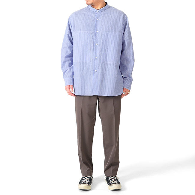STILL BY HAND スティルバイハンド ストライプ ナローカラー コットンラミーシャツ SH04231 バンドカラー 長袖シャツ メンズ