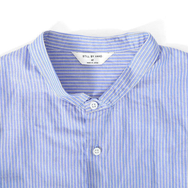 STILL BY HAND スティルバイハンド ストライプ ナローカラー コットンラミーシャツ SH04231 バンドカラー 長袖シャツ メンズ