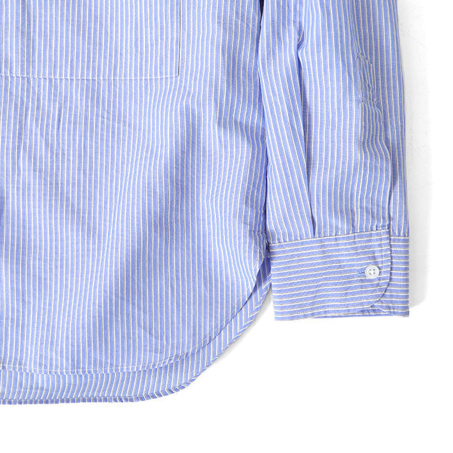 STILL BY HAND スティルバイハンド ストライプ ナローカラー コットンラミーシャツ SH04231 バンドカラー 長袖シャツ メンズ