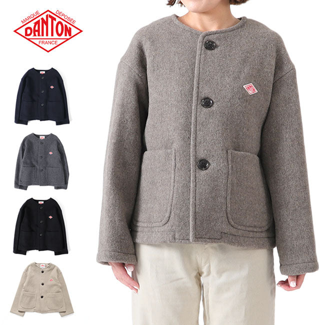 DANTON ダントン ウールライトパイル ウールモッサ カラーレスジャケット DT-A0013 WLP ノーカラー レディース